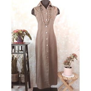 Vintage 90s Bill Blass Linen Maxi Shirtdress Med
